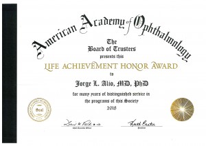 Life Achievement Honor Award de la Academia Americana de Oftalmologia