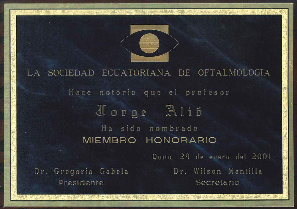 2001 - MIEMBRO SOCIEDAD ECUATORIA DE OFTALMOLOGIA